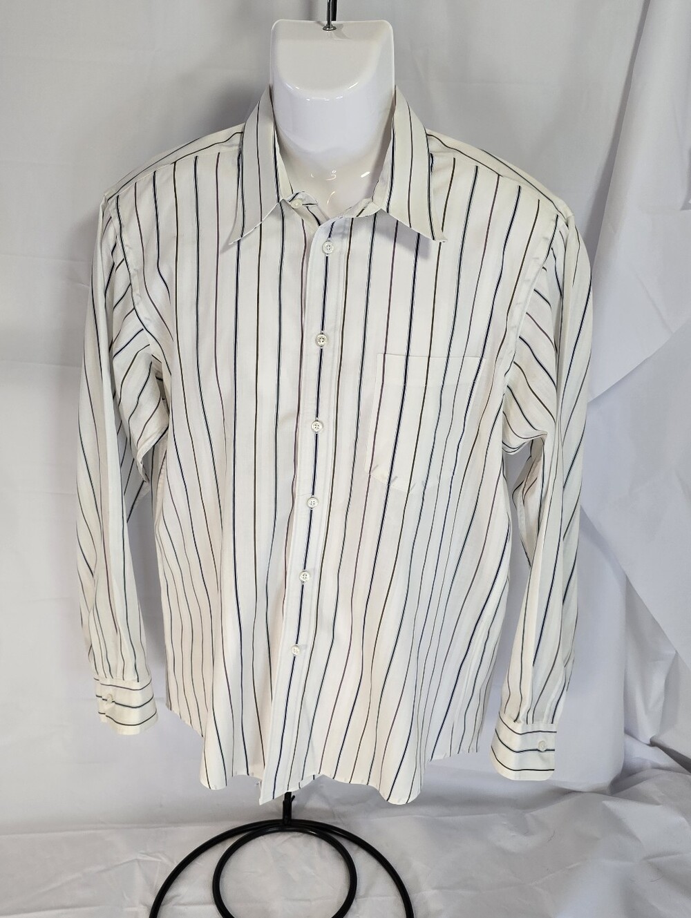 Vtg 80's Cristian Dior Men's Dress Shirt 16.5-34/35 Green Brown Stripe